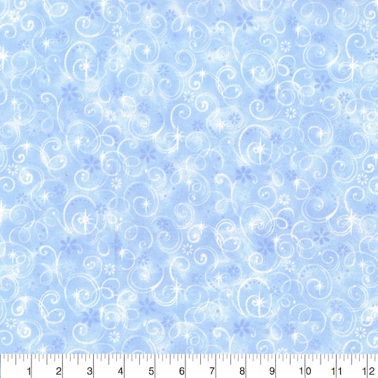 Fabric Traditions Swirls on Light Blue Glitter Cotton Fabric